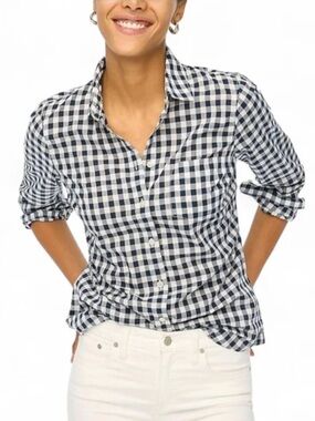 J. Crew Gingham Checkered Cotton Poplin Button Down Shirt